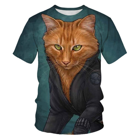 Cartoon Animal Cat Casual Loose Short Sleeves